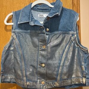 Zara Blue and Silver Denim Vest